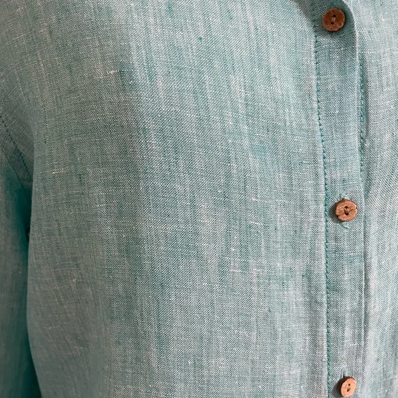 ๐ผJONES NY Green Turquoise Linen Classic Long Sleeve Button Down Shirt Medium - Picture 10 of 11